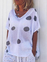 Casual Polka Dots Short Sleeve V Neck Tops