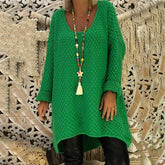 Round Neck Long Sleeve Asymmetrical Hem Knitting Sweaters