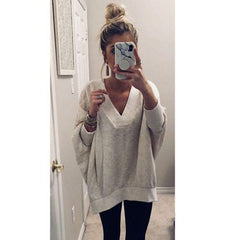 V Neck Loose Fitting Plain Sweaters