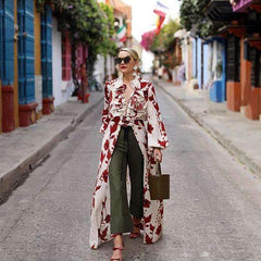 Sexy V neck Long sleeve Cardigan Skirt Maxi Dresses