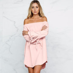 Off Shoulder Long Sleeve Plain Casual Blouses