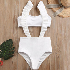 Sexy Pure Strapless Falbala Swimwear
