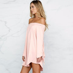 Off Shoulder Long Sleeve Plain Casual Blouses