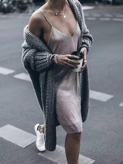 Women loose knit long cardigans coats