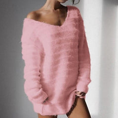 V Neck Plain Long Sleeve Casual Knitting Sweaters