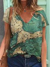 Casual Printed V Neck Short Sleeve Tops