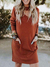 Loose Pure Long sleeve V neck Shift Dresses