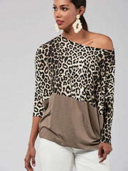 Casual Leopard print Gored Long sleeve T-Shirts