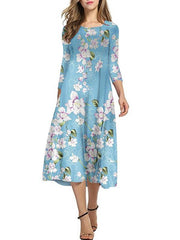 Women printed long sleeve maxi dresses