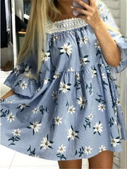 Casual Square collar Half sleeve Print Shift Dresses