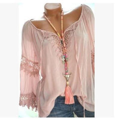 Autumn Spring Cotton Women Tie Collar Decorative Lace Hollow Out Plain Long Sleeve Blouses