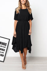 Fashion Round neck Short sleeve Skater Dresses