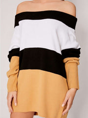Casual Sexy One shoulder Gored Knit Long sleeve Shift Dresses