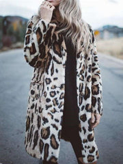 Fashion Leopaed print Plush Lapel Long sleeve Coats
