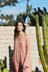 Casual Pure Long sleeve V neck Maxi Dresses