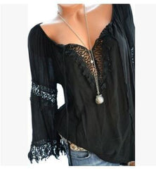 Autumn Spring Cotton Women Tie Collar Decorative Lace Hollow Out Plain Long Sleeve Blouses