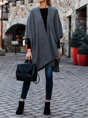 Collarless Gray Fashion Women Bat Sleeve Coats Outerwear