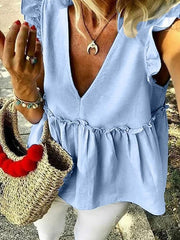 Solid color v-neck short sleeve T-shirts