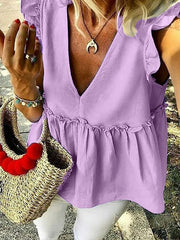 Solid color v-neck short sleeve T-shirts