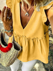 Solid color v-neck short sleeve T-shirts