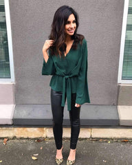 Fashion Lacing V neck Blouses