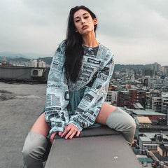 New Fashion Floral Newspaper Loose Long sleeve Sweatshirts