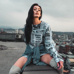 New Fashion Floral Newspaper Loose Long sleeve Sweatshirts