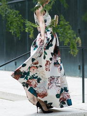 Sleeveless print v-neck elegant maxi dress