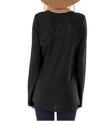 Round Neck Long Sleeve Lace Patchwork Casual T-Shirts