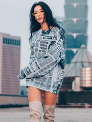 New Fashion Floral Newspaper Loose Long sleeve Sweatshirts