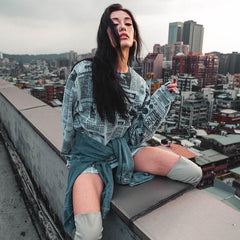 New Fashion Floral Newspaper Loose Long sleeve Sweatshirts