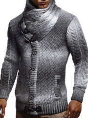 Men's Tie dye Stand Collar Horn Button Knitted Sweater