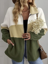 Casual Color Block Fluff/Granular Fleece Fabric Teddy Jackets