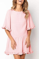 Fashion Round neck Half sleeve Lace Shift Dresses
