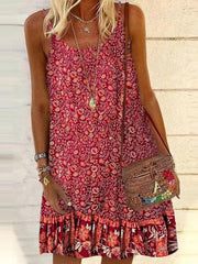 Sleeveless Spaghetti Dresses Vintage Printed Women Shift Mini Dresses