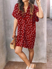 Vintage Red Wave Pot Dot Women Skater Dresses