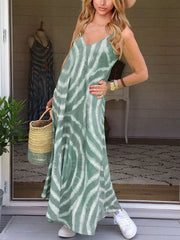V neck printed fashion sleeveless casual maxi dresses