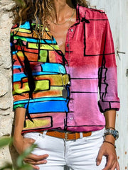 Multicolor Long Sleeve Shift Shirts & Tops