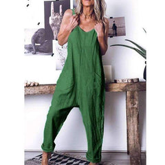 Casual Loose Pure V neck Vest Sleeveless Jumpsuits