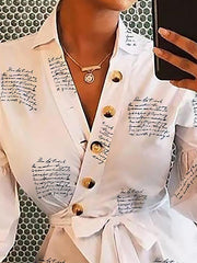 Fashion printed v neck tie waist blouses