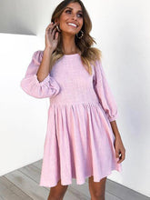 Round Neck Lantern Sleeve Pleated Casual Dresses