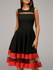 Spring new style contrast color Skater Dress