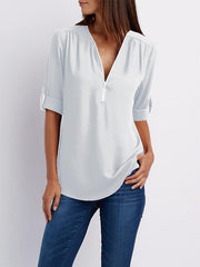 Woman Fashion Loose Daily Chiffon Long Sleeve V Neck Blouses