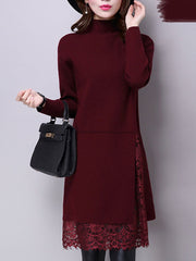 More Colors Woman Knit High Collar Shift Dresses