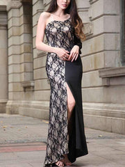 Sexy Lace Slit One Off Shoulder Evening Dress