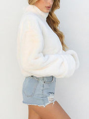 White High Collar Plain Sweatshirts