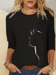 Cat printed women cute chic style long sleeve T-shirts