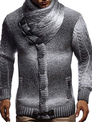 Men's Tie dye Stand Collar Horn Button Knitted Sweater