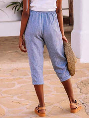 Casual Solid Color Cotton-blend Linen Cropped Trousers