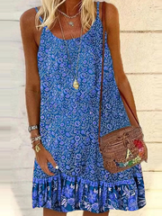 Sleeveless Spaghetti Dresses Vintage Printed Women Shift Mini Dresses